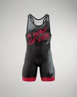A Way Of Life Controlled Chaos Elite 2.0 Wrestling Singlet -Rudis AWOL Controlled Chaos Black Red 0001
