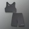 Women's Sports Bra And Biker Short Gift Bundle - Charcoal -Rudis Bundle Womens Essentials Charcoal 0001