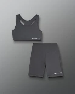 Women's Sports Bra And Biker Short Gift Bundle - Charcoal