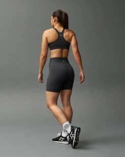 Women's Sports Bra And Biker Short Gift Bundle - Charcoal -Rudis Bundle Womens Essentials Charcoal 0003