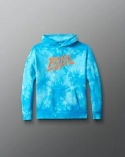 Graffiti Wordmark Tie-Dye Youth Hoodie -Rudis Y RUDHD1069 Graffiti Wordmark Tie Dye Youth Hoodie Aqua Blue Tie Dye 0020